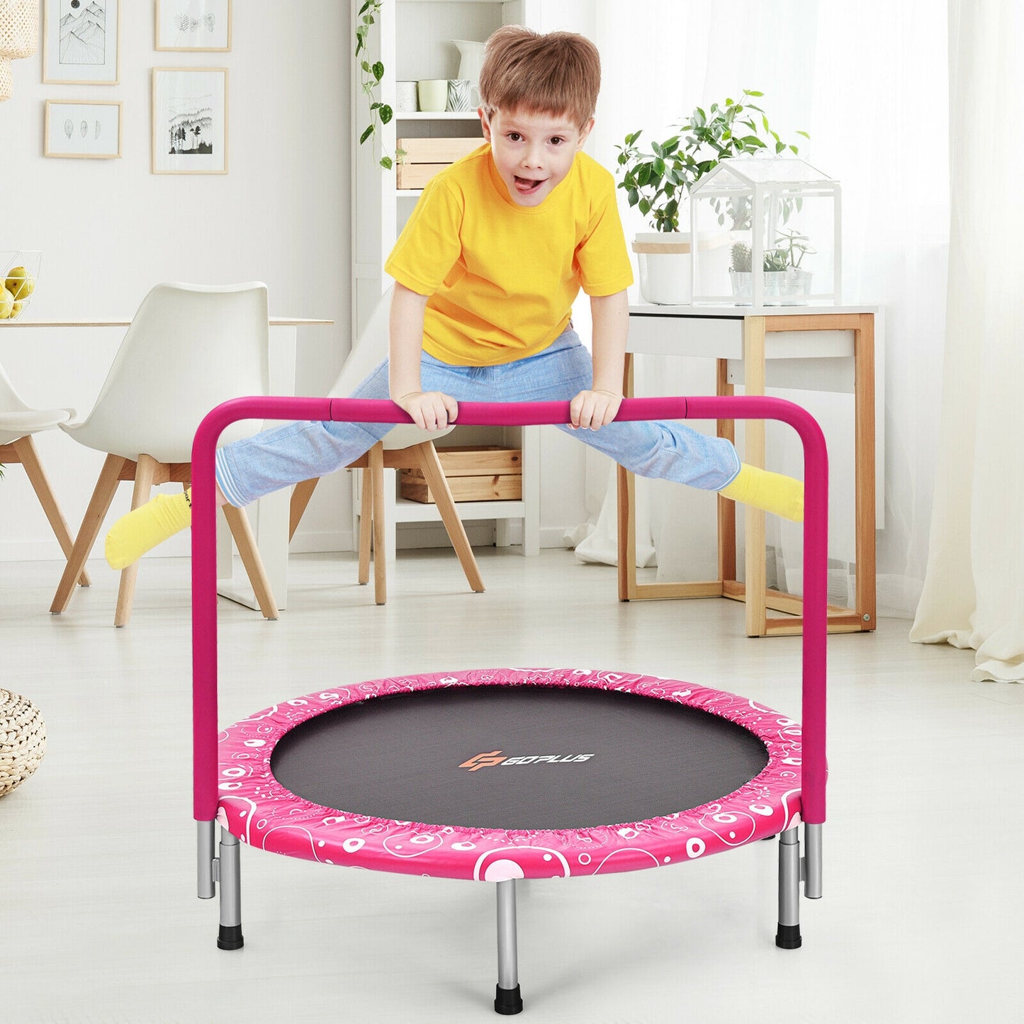 36 Inch Kids Trampoline Mini Rebounder with Full Covered Handrail -Pink Kids Crystal