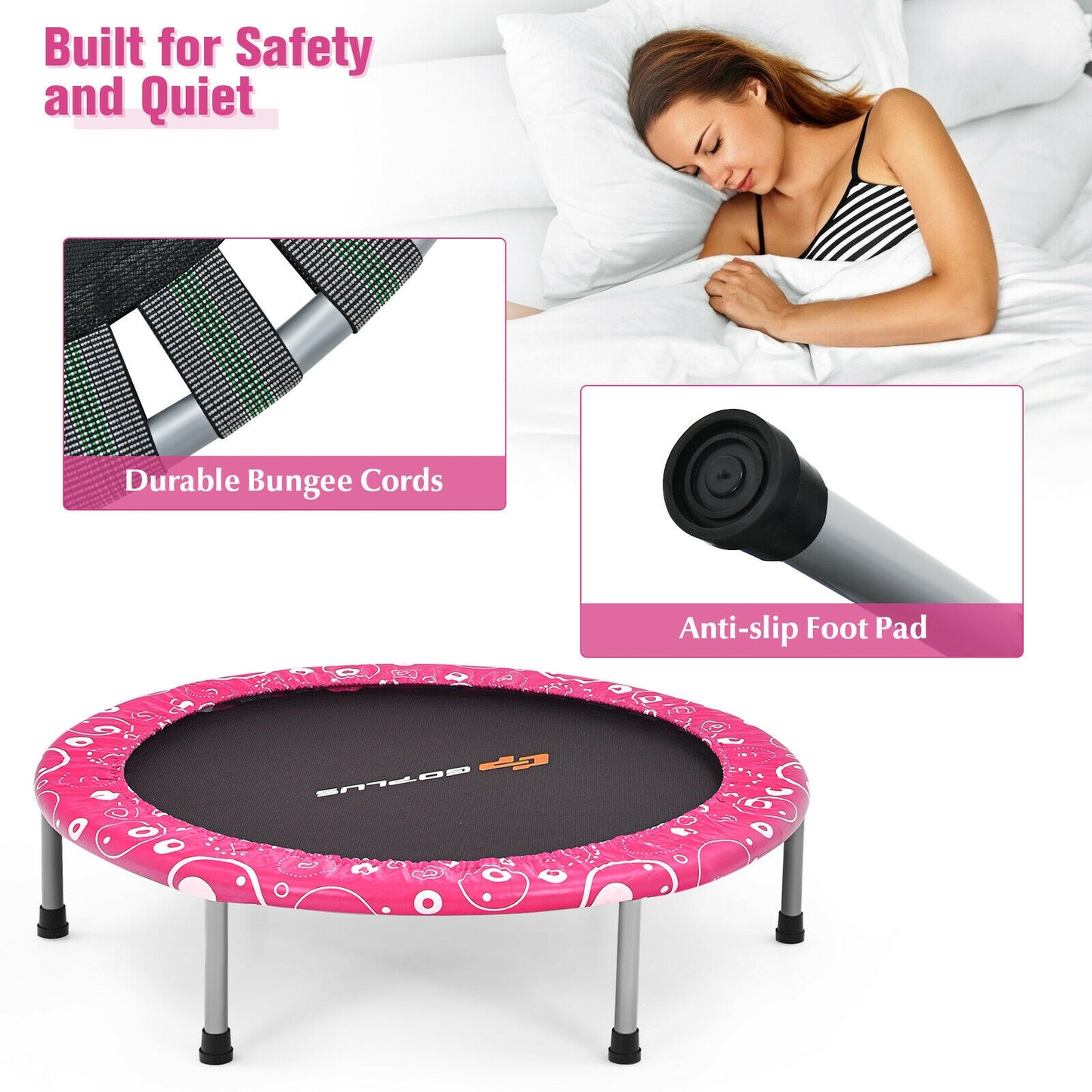 36 Inch Kids Trampoline Mini Rebounder with Full Covered Handrail -Pink Kids Crystal