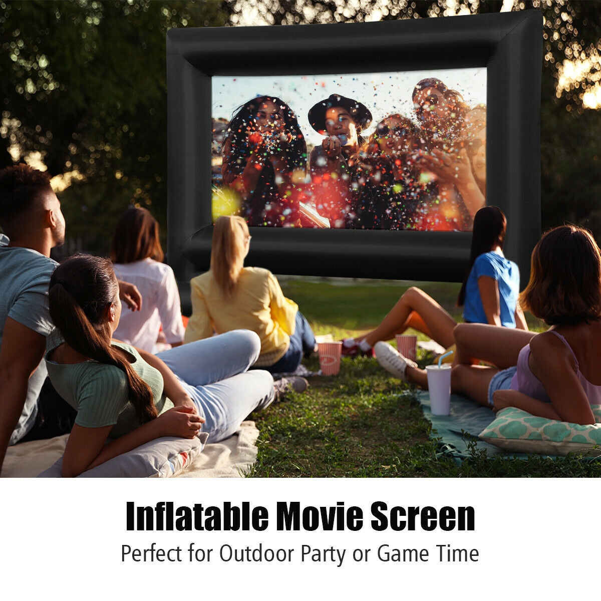 14-20 Feet Inflatable Outdoor Movie Projector Screen with Blower and Carrying Bag-16'