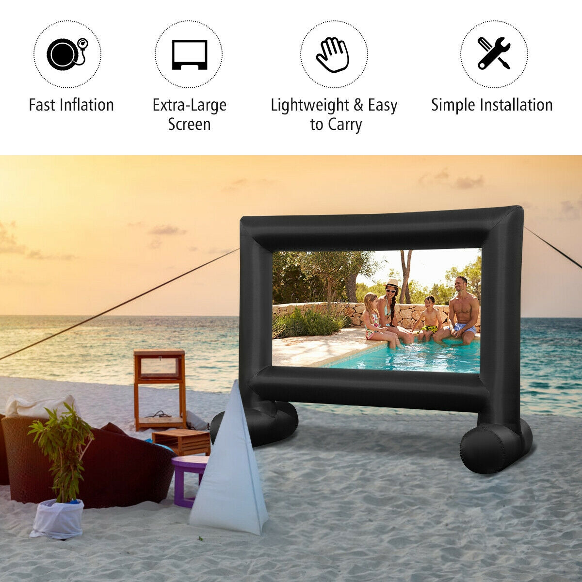 14-20 Feet Inflatable Outdoor Movie Projector Screen with Blower and Carrying Bag-16'