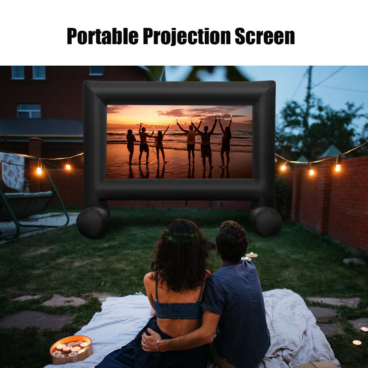 14-20 Feet Inflatable Outdoor Movie Projector Screen with Blower and Carrying Bag-16'