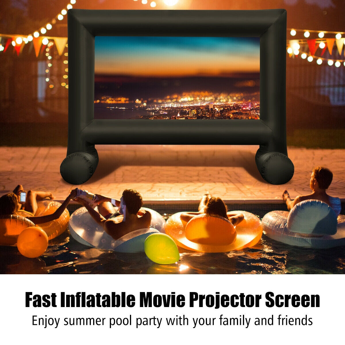 14-20 Feet Inflatable Outdoor Movie Projector Screen with Blower and Carrying Bag-16'