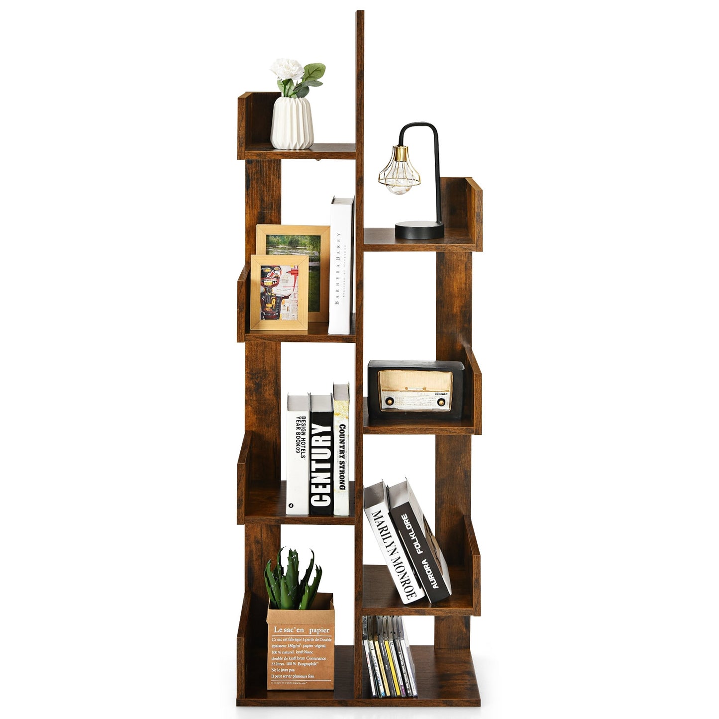 8-Tier Bookshelf Bookcase with 8 Open Compartments Space-Saving Storage Rack -Coffee Kids Crystal
