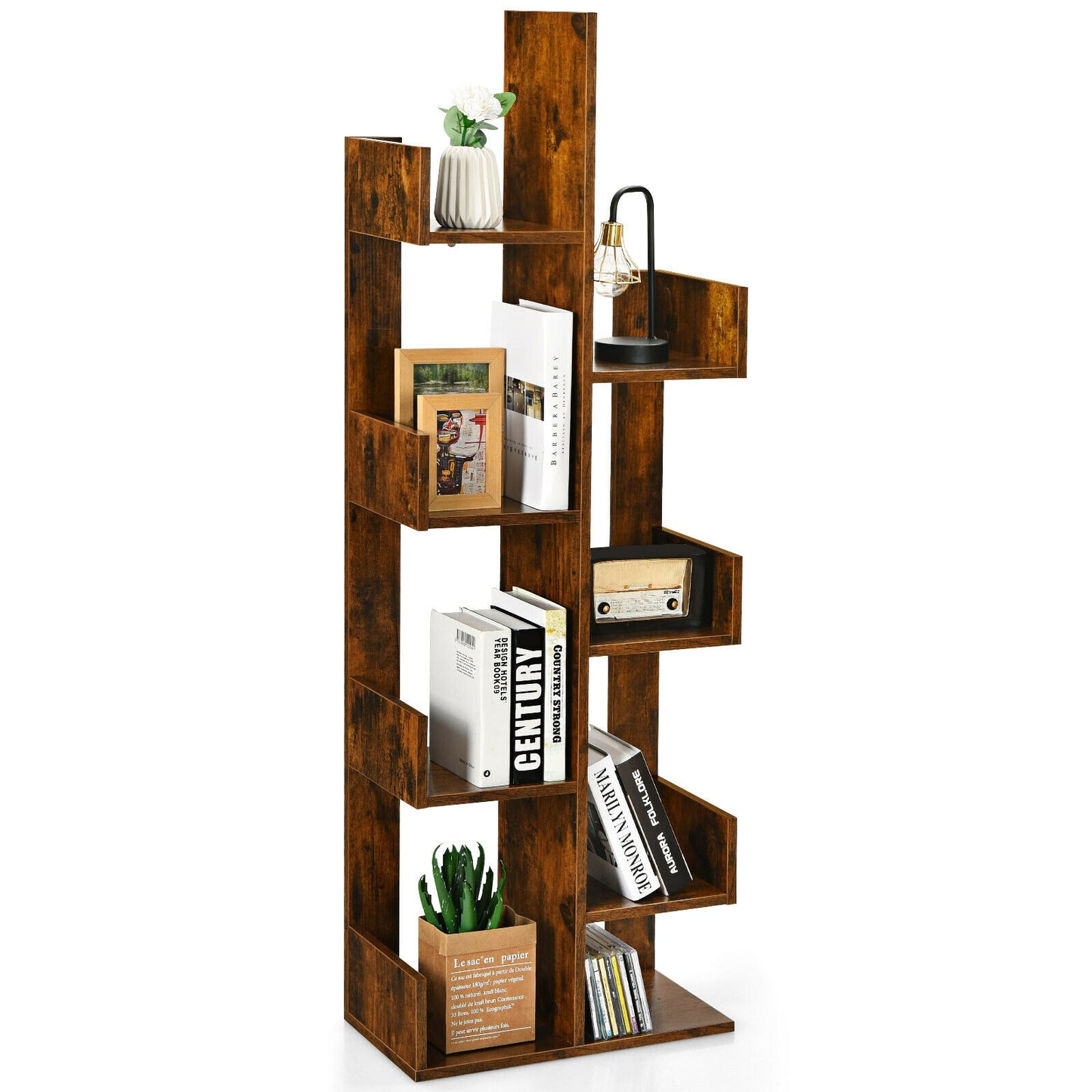 8-Tier Bookshelf Bookcase with 8 Open Compartments Space-Saving Storage Rack -Coffee Kids Crystal