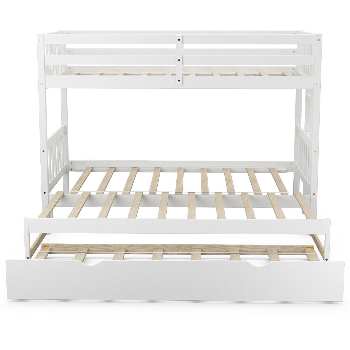 Twin Pull-Out Bunk Bed with Trundle Wooden Ladder-White Kids Crystal