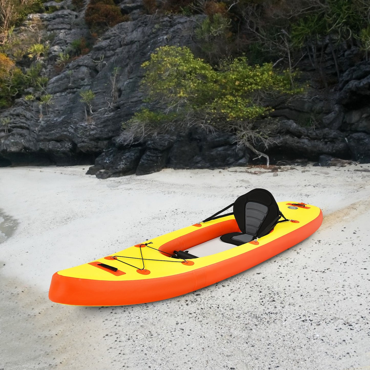 10.8 Feet Inflatable Kayak Set K1 1-Person Sit-On-Top Kayak with Oars-Yellow Kids Crystal