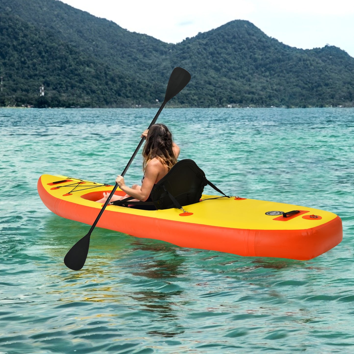 10.8 Feet Inflatable Kayak Set K1 1-Person Sit-On-Top Kayak with Oars-Yellow Kids Crystal