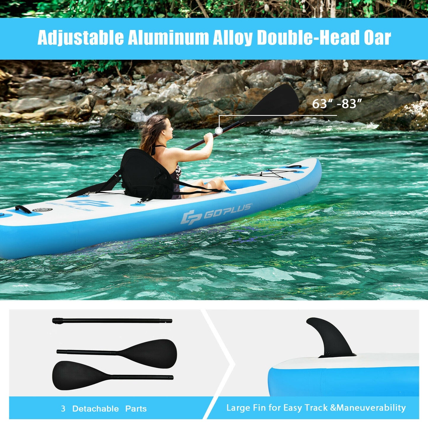 10.8 Feet Inflatable Kayak Set K1 1-Person Sit-On-Top Kayak with Oars-Blue Kids Crystal