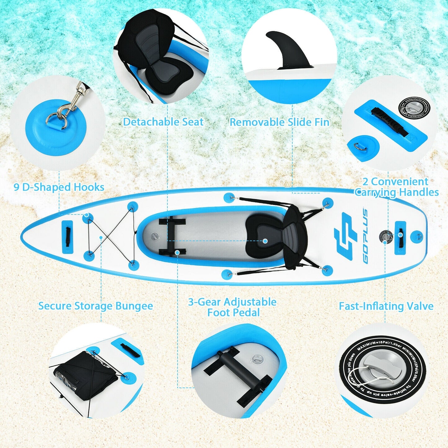 10.8 Feet Inflatable Kayak Set K1 1-Person Sit-On-Top Kayak with Oars-Blue Kids Crystal
