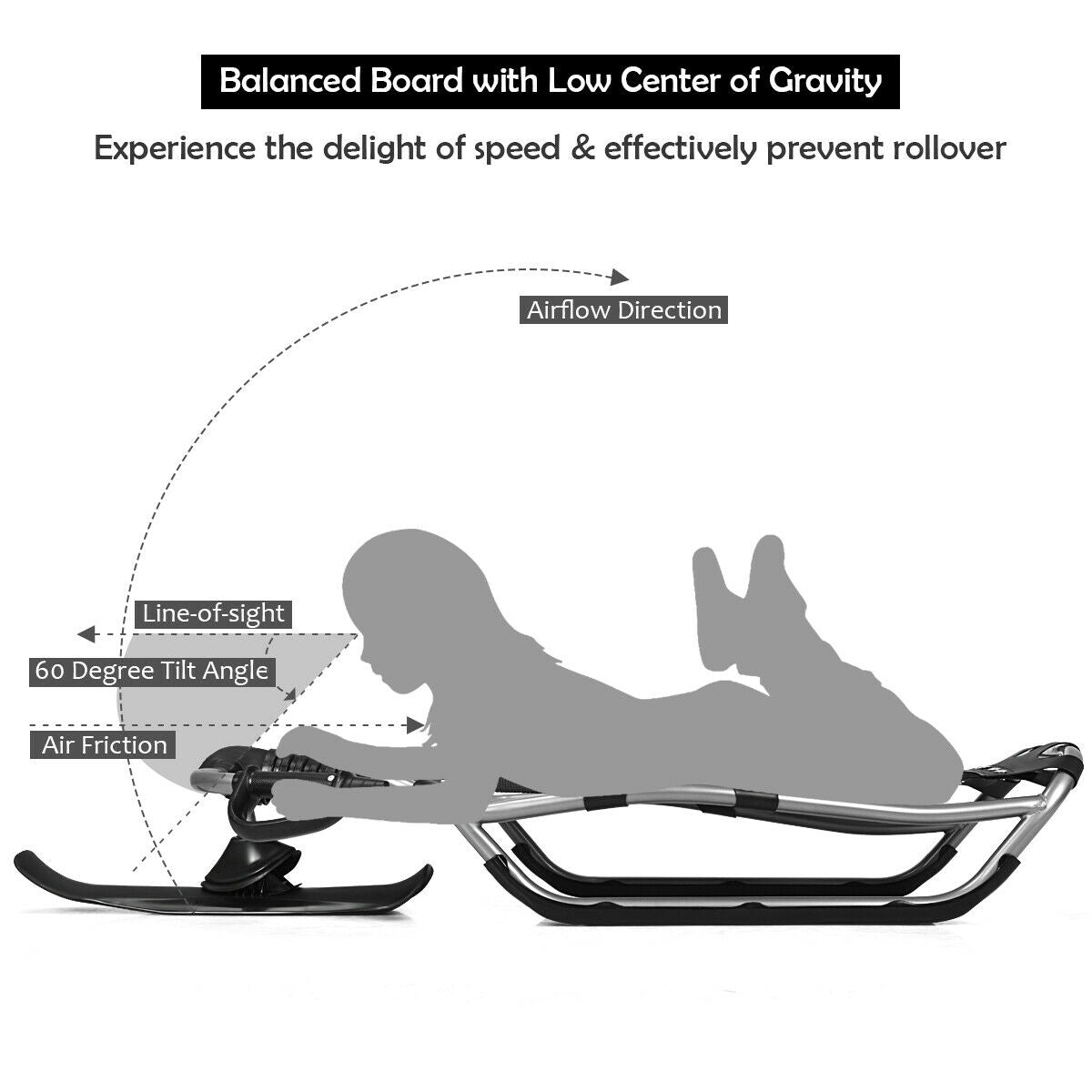 Snow Racer Sled with Textured Grip Handles and Mesh Seat Kids Crystal