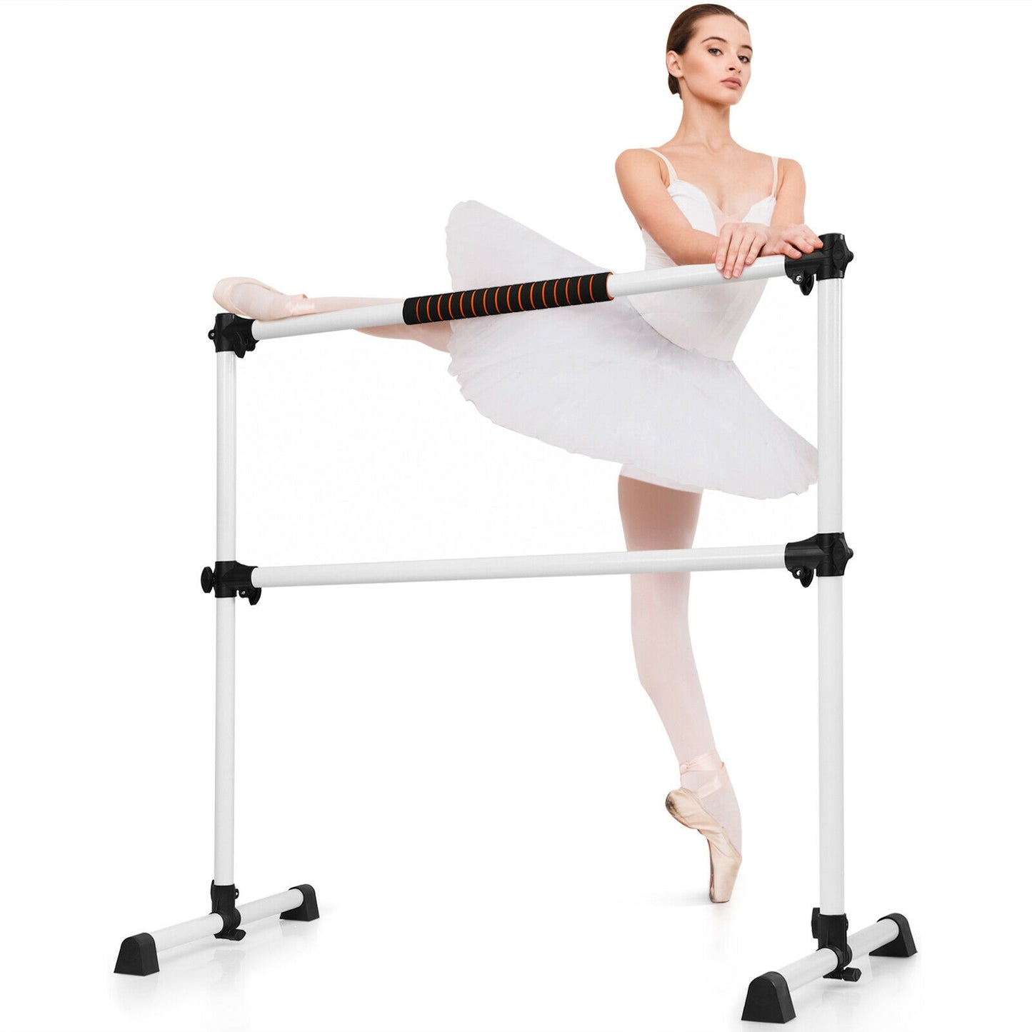 4 Feet Portable Freestanding Stable Construction Pilates Ballet Barre with Double Dance Bar-Gray Kids Crystal