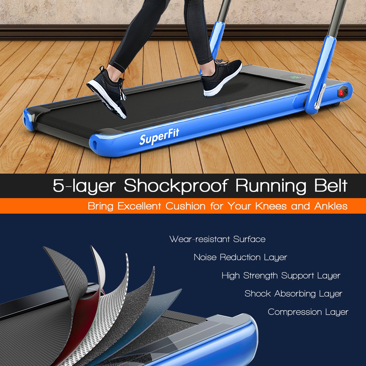 2-in-1 Folding Treadmill with Remote Control and LED Display-Blue Kids Crystal