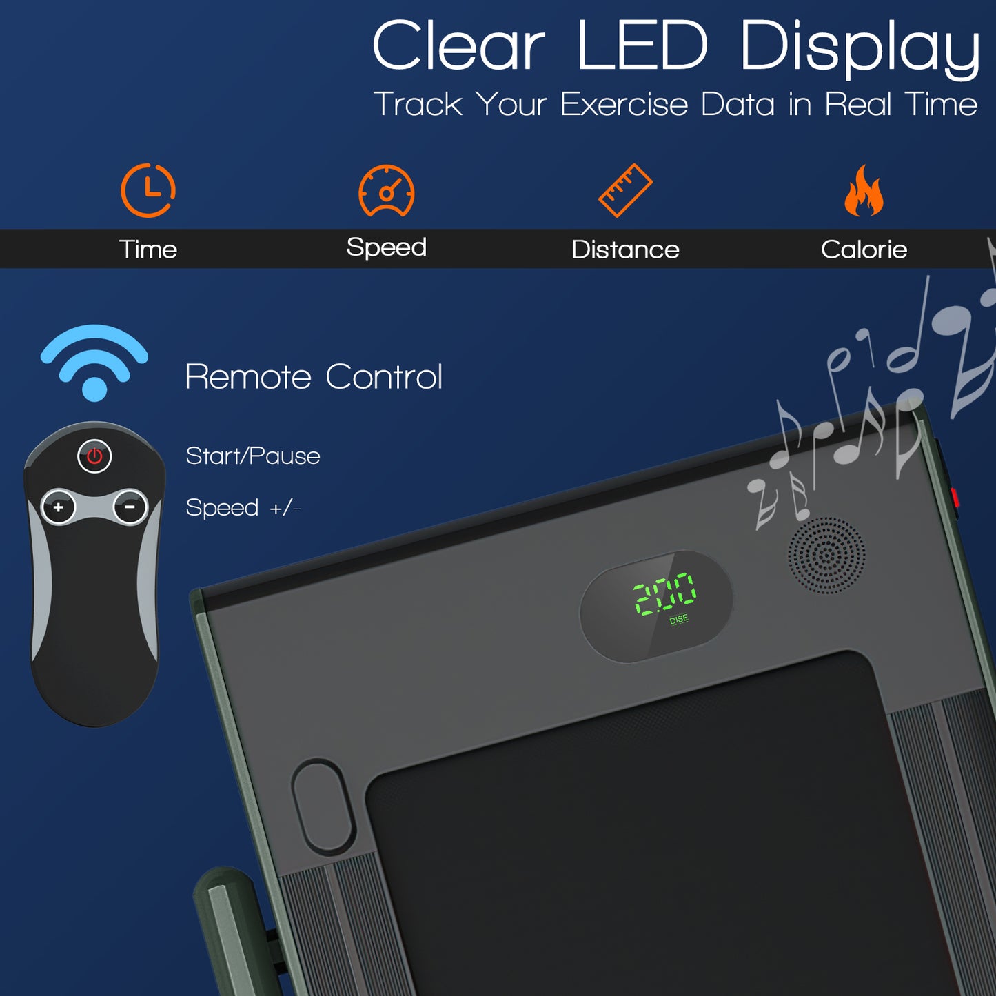 2-in-1 Folding Treadmill with Remote Control and LED Display-Green Kids Crystal