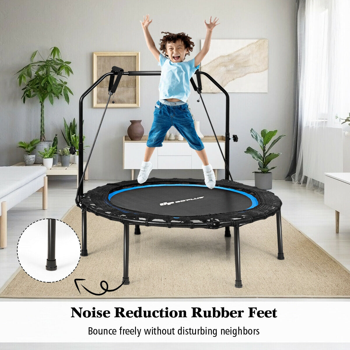40 Inch Foldable Fitness Rebounder with Resistance Bands Adjustable Home-Blue Kids Crystal