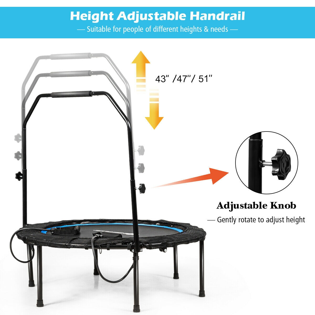 40 Inch Foldable Fitness Rebounder with Resistance Bands Adjustable Home-Blue Kids Crystal