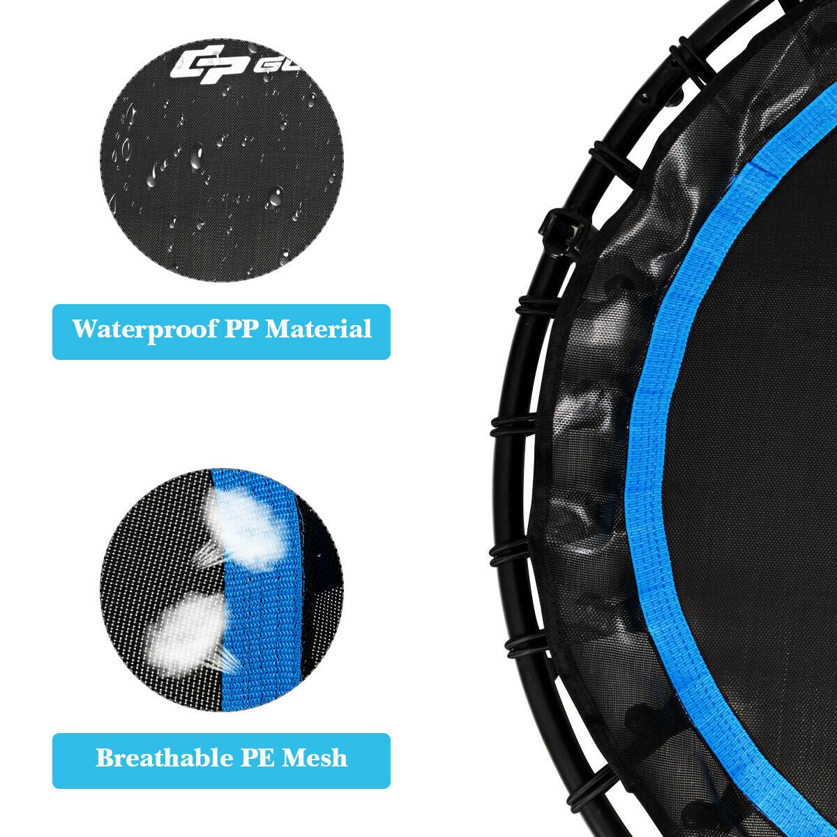 40 Inch Foldable Fitness Rebounder with Resistance Bands Adjustable Home-Blue Kids Crystal