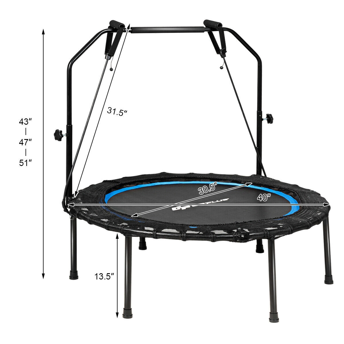40 Inch Foldable Fitness Rebounder with Resistance Bands Adjustable Home-Blue Kids Crystal