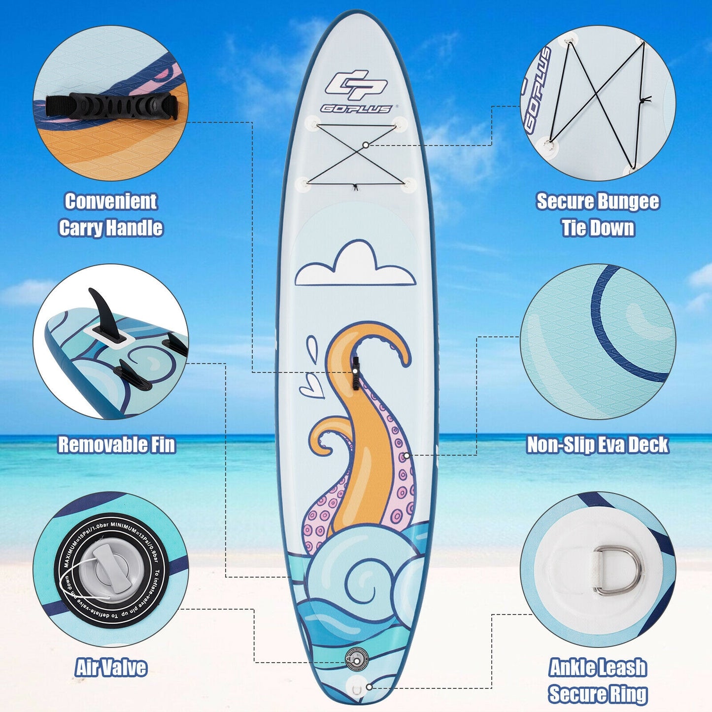 10.5 feet Inflatable Stand Up Paddle Board Surfboard with Aluminum Paddle Pump-10.5 feet Kids Crystal