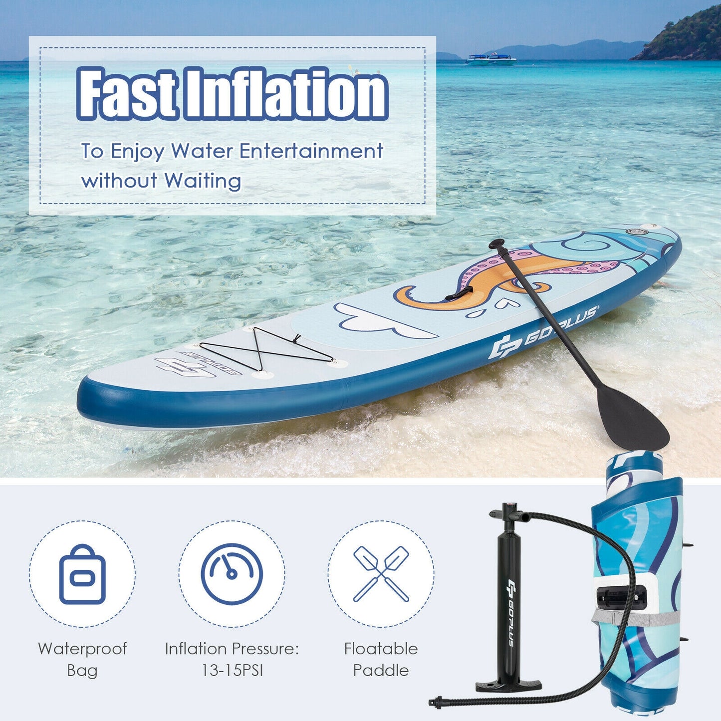 10.5 feet Inflatable Stand Up Paddle Board Surfboard with Aluminum Paddle Pump-10.5 feet Kids Crystal