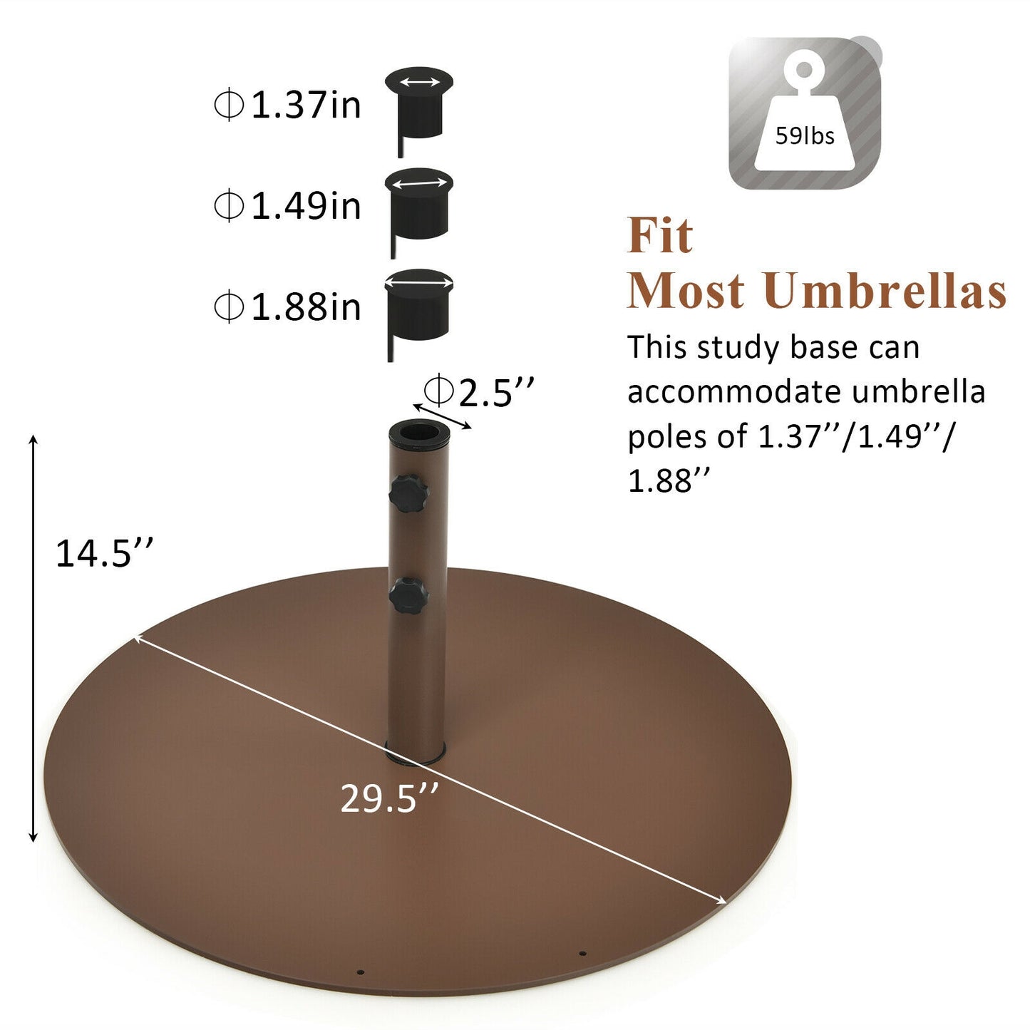 29.5 Inches Outdoor Steel Market Umbrella Base Stand for Backyard and Poolside Kids Crystal