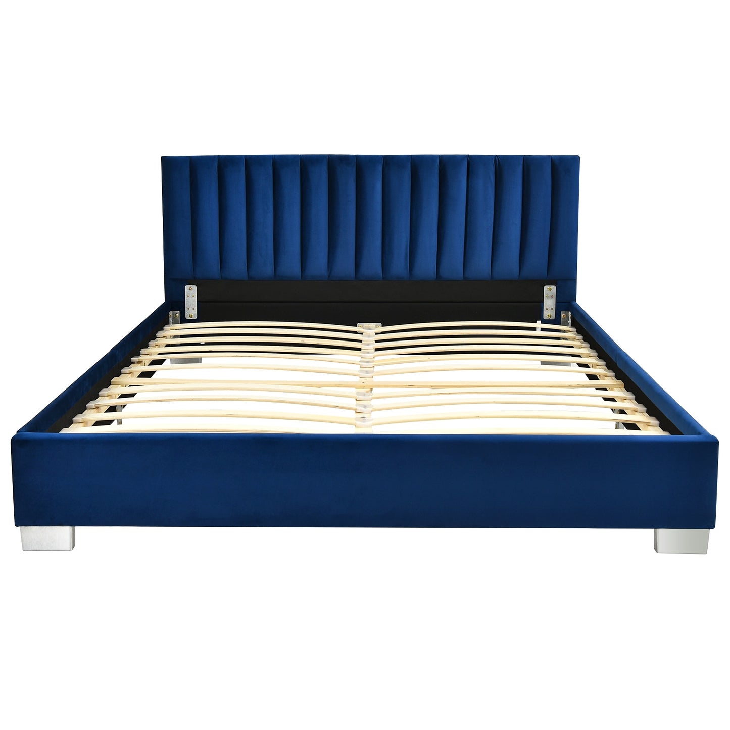 Full Tufted Upholstered Platform Bed Frame with Flannel Headboard-Navy Kids Crystal