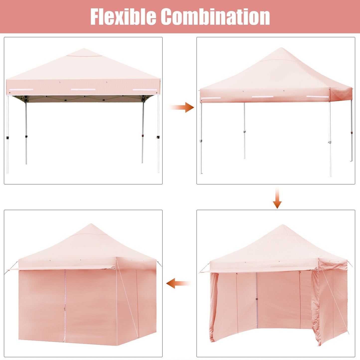 10 x 10 Feet Pop up Gazebo with 4 Height and Adjust Folding Awning-Pink Kids Crystal