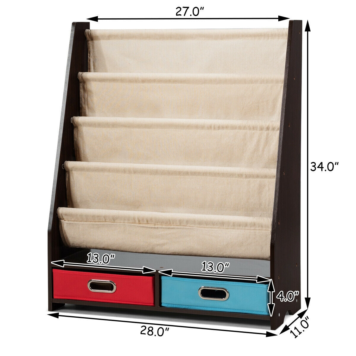 Kids Book and Toys Organizer Shelves-Brown Kids Crystal