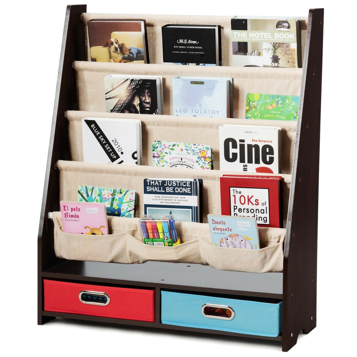 Kids Book and Toys Organizer Shelves-Brown Kids Crystal