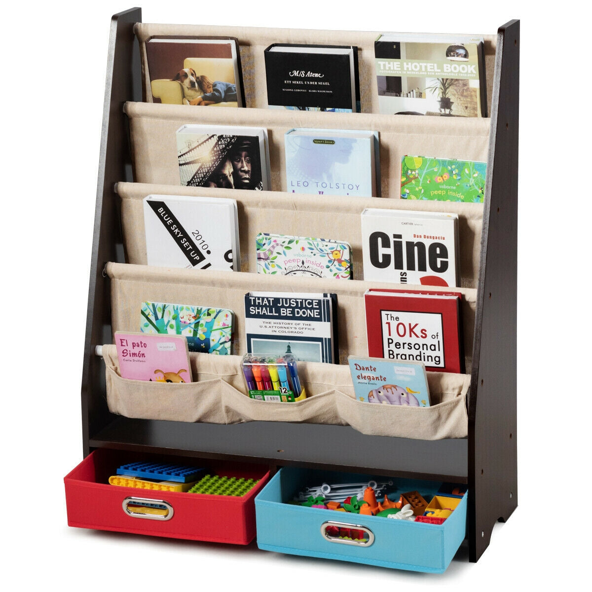 Kids Book and Toys Organizer Shelves-Brown Kids Crystal