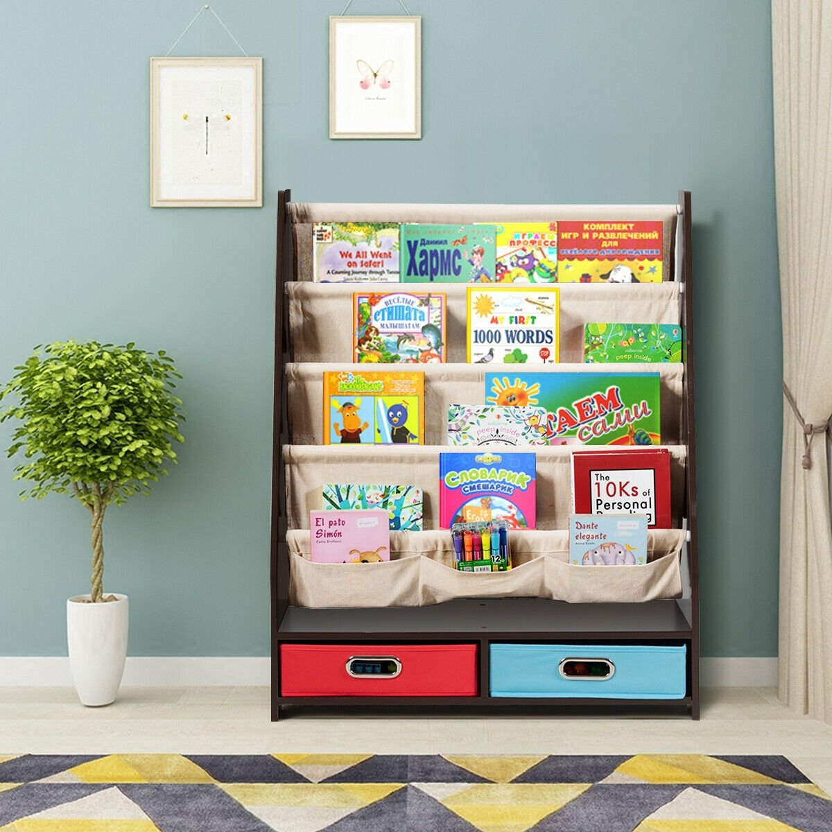 Kids Book and Toys Organizer Shelves-Brown Kids Crystal