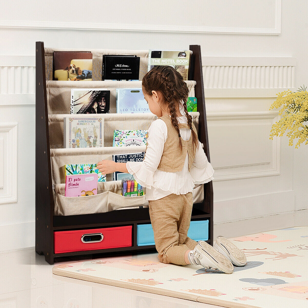 Kids Book and Toys Organizer Shelves-Brown Kids Crystal