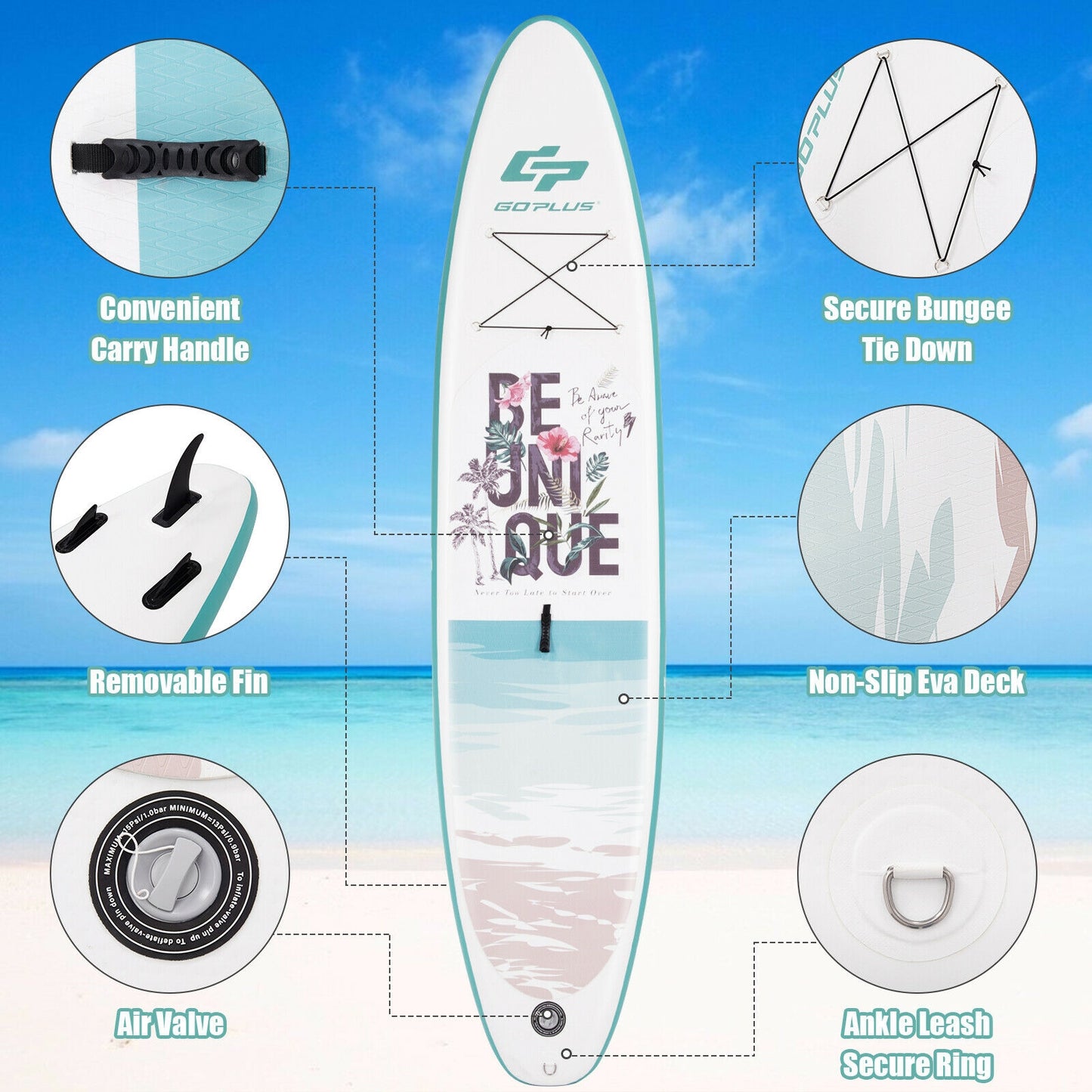 10.5 ft Inflatable Stand Up Paddle Board Surfboard with Aluminum Paddle Pump-10.5 ft Kids Crystal