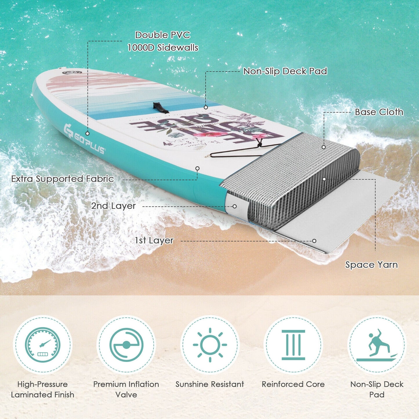 10.5 ft Inflatable Stand Up Paddle Board Surfboard with Aluminum Paddle Pump-10.5 ft Kids Crystal