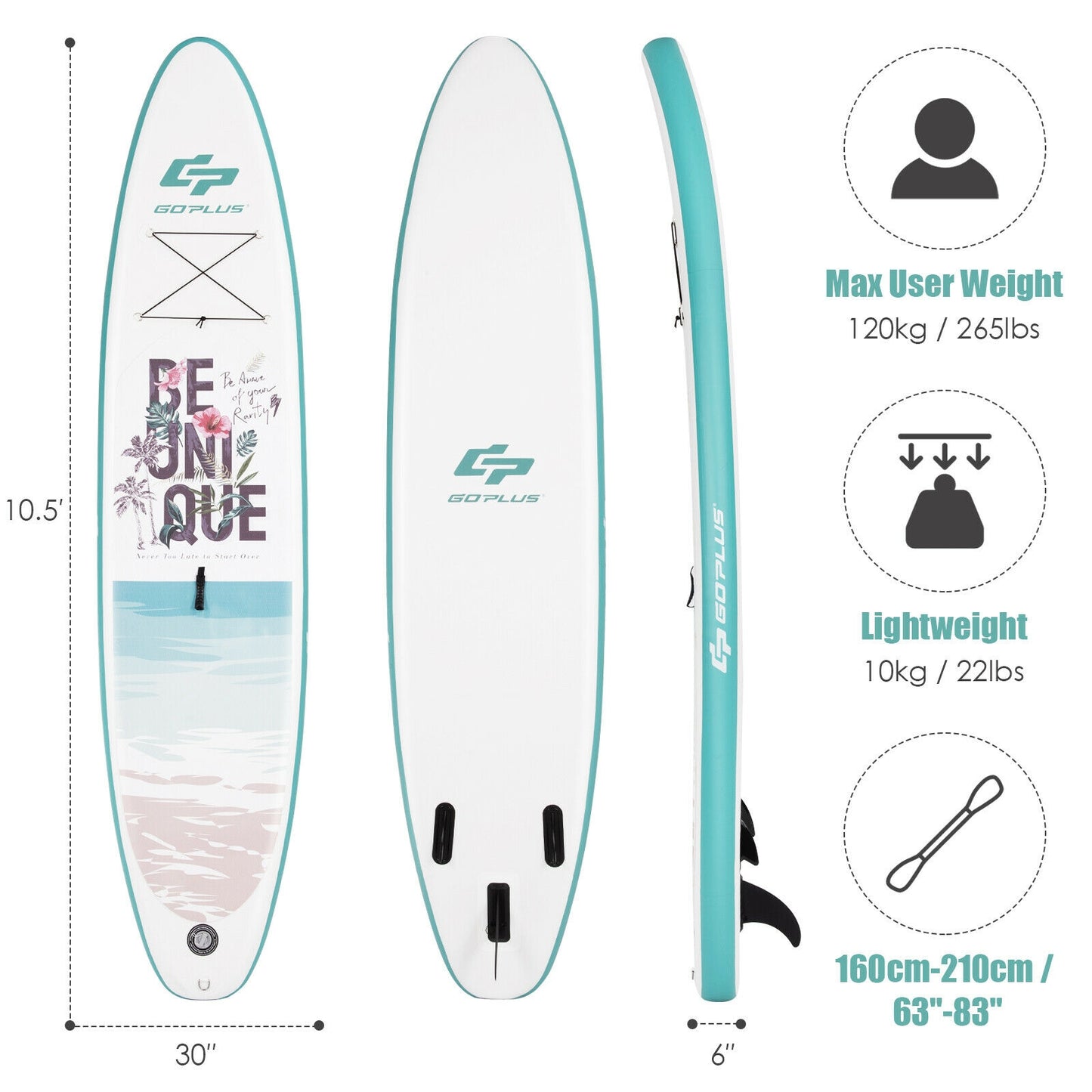 10.5 ft Inflatable Stand Up Paddle Board Surfboard with Aluminum Paddle Pump-10.5 ft Kids Crystal