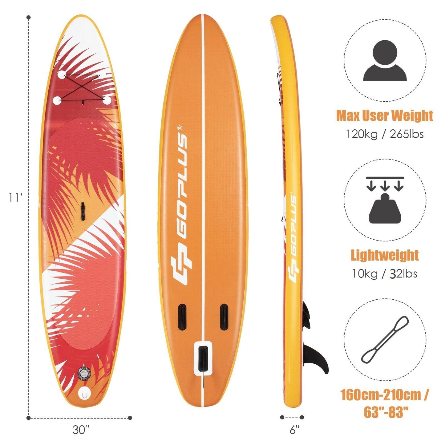 11 Feet Inflatable Stand Up board with Aluminum Paddle Pump Kids Crystal