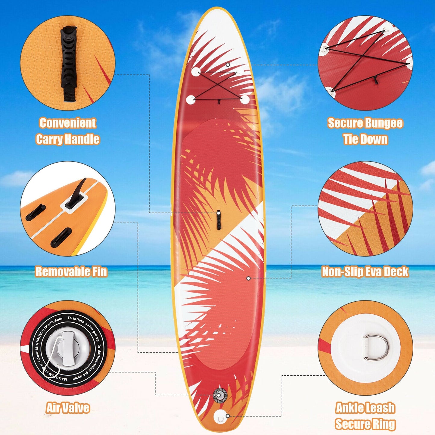 11 Feet Inflatable Stand Up board with Aluminum Paddle Pump Kids Crystal