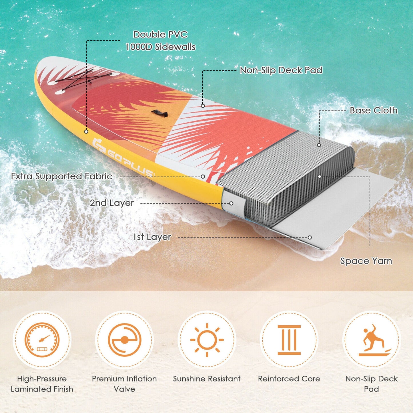 11 Feet Inflatable Stand Up board with Aluminum Paddle Pump Kids Crystal