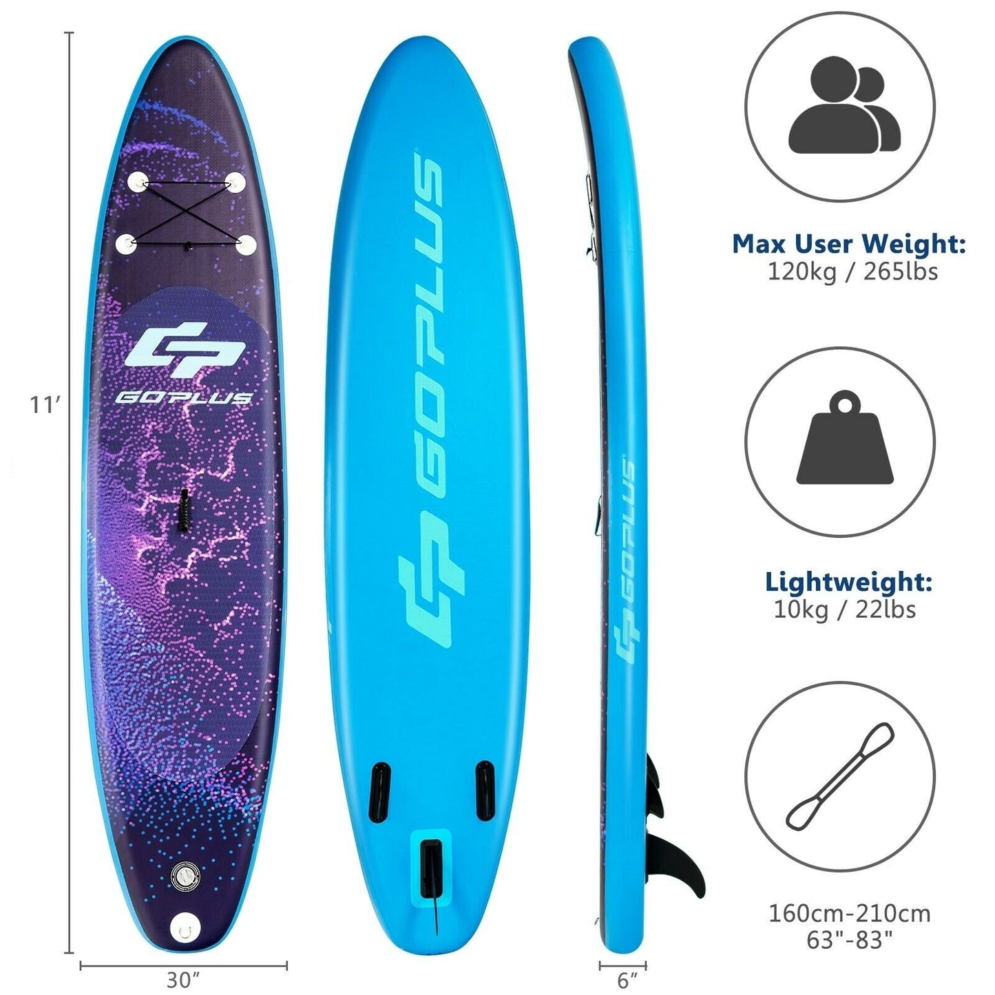 11 Feet Inflatable Stand Up Paddle Board Surfboard with Bag Aluminum Paddle Pump-L Kids Crystal