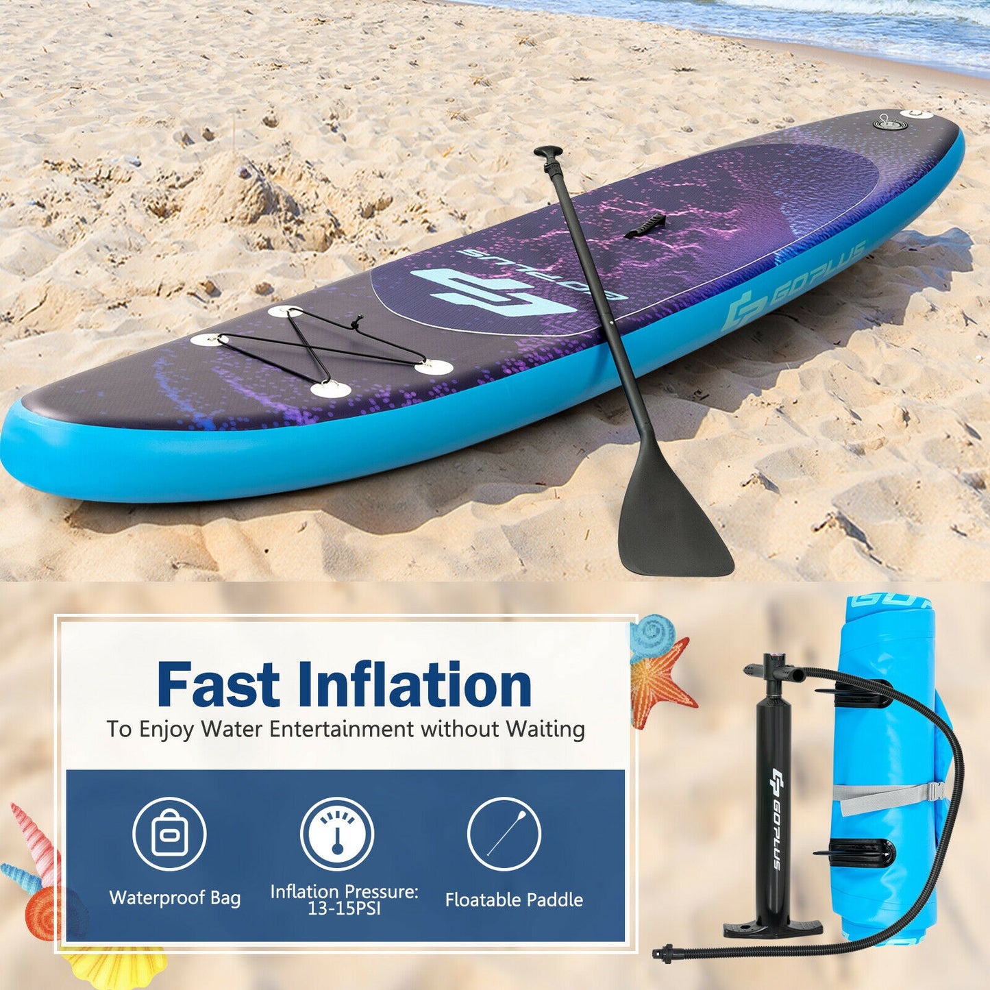 11 Feet Inflatable Stand Up Paddle Board Surfboard with Bag Aluminum Paddle Pump-L Kids Crystal