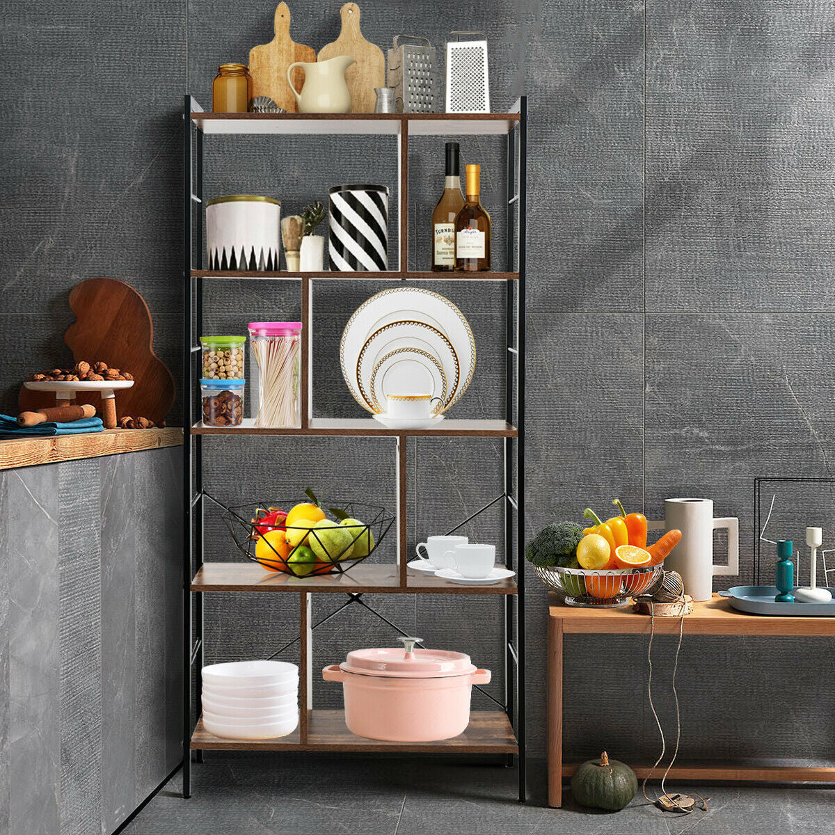 4-Tier Industrial Bookshelf Floor Standing Storage Rack Large Storage Kids Crystal