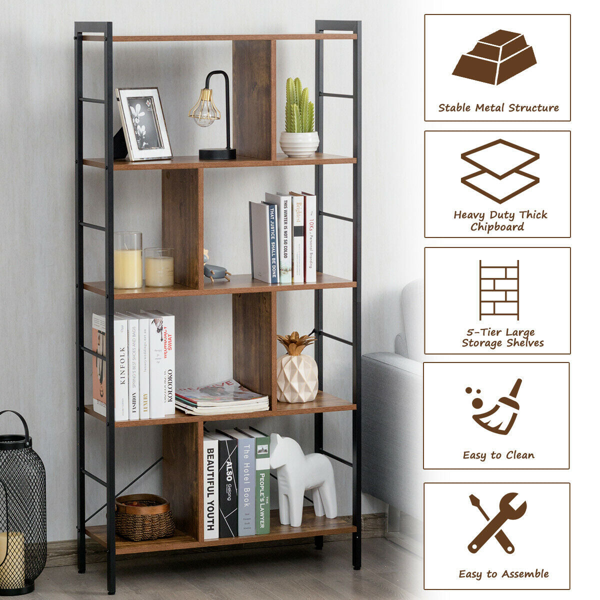 4-Tier Industrial Bookshelf Floor Standing Storage Rack Large Storage Kids Crystal