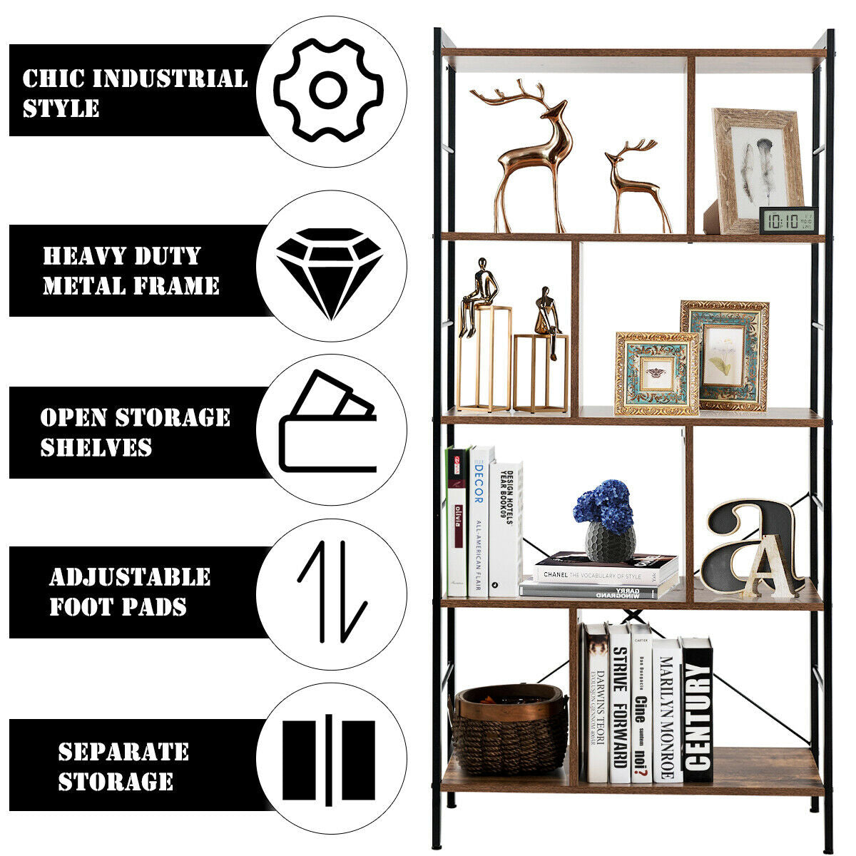 4-Tier Industrial Bookshelf Floor Standing Storage Rack Large Storage Kids Crystal