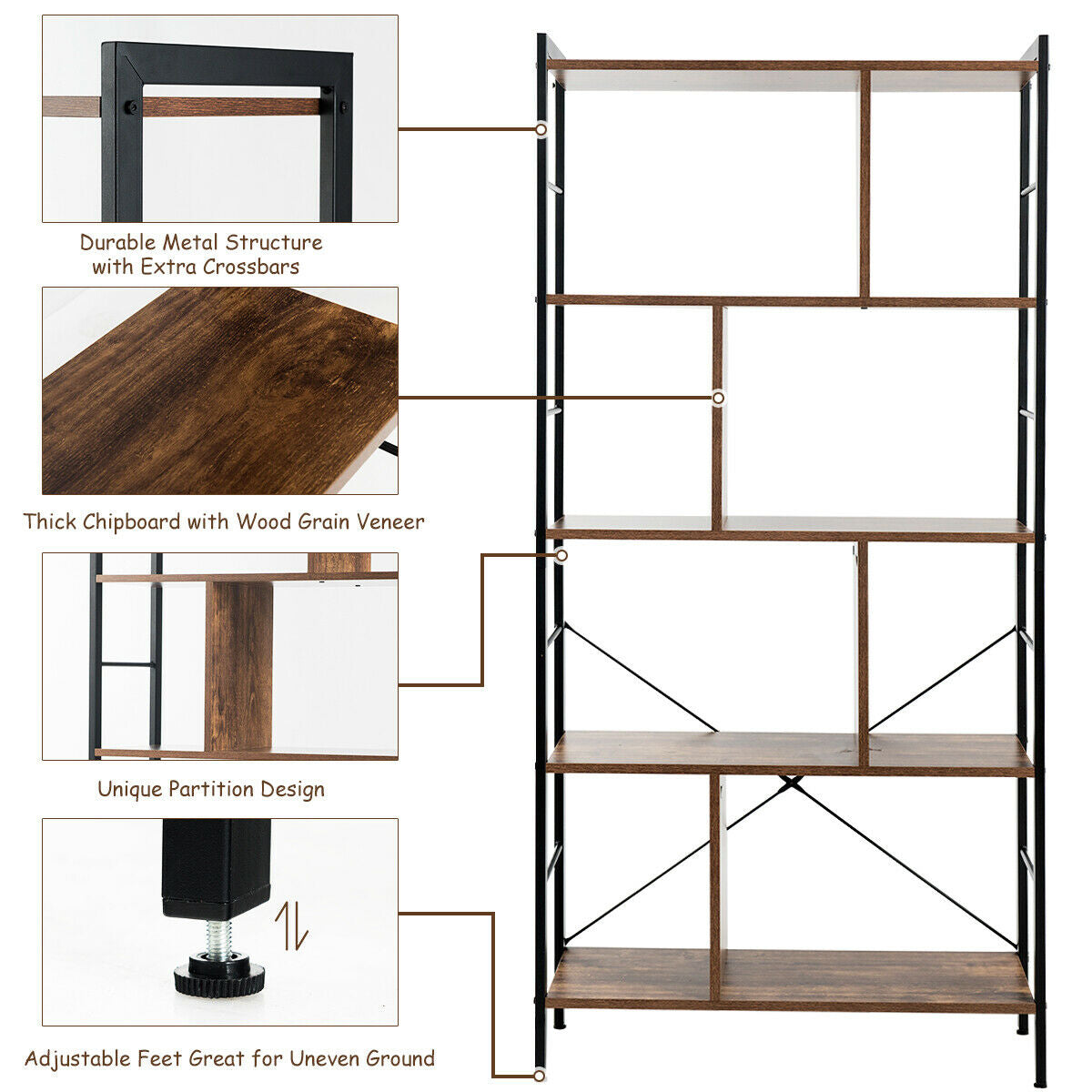 4-Tier Industrial Bookshelf Floor Standing Storage Rack Large Storage Kids Crystal