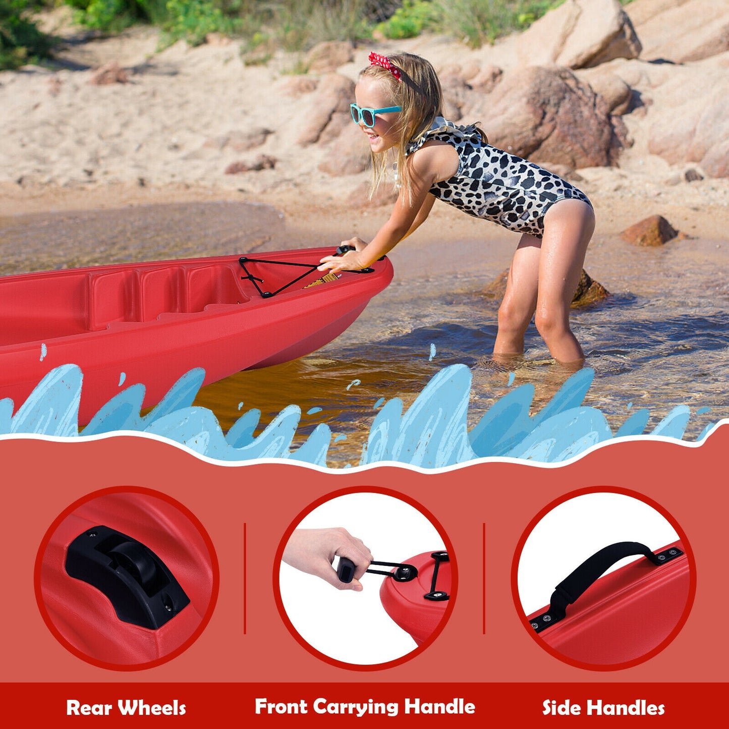 6 Feet Youth Kids Kayak with Bonus Paddle and Folding Backrest for Kid Over 5-Red Kids Crystal