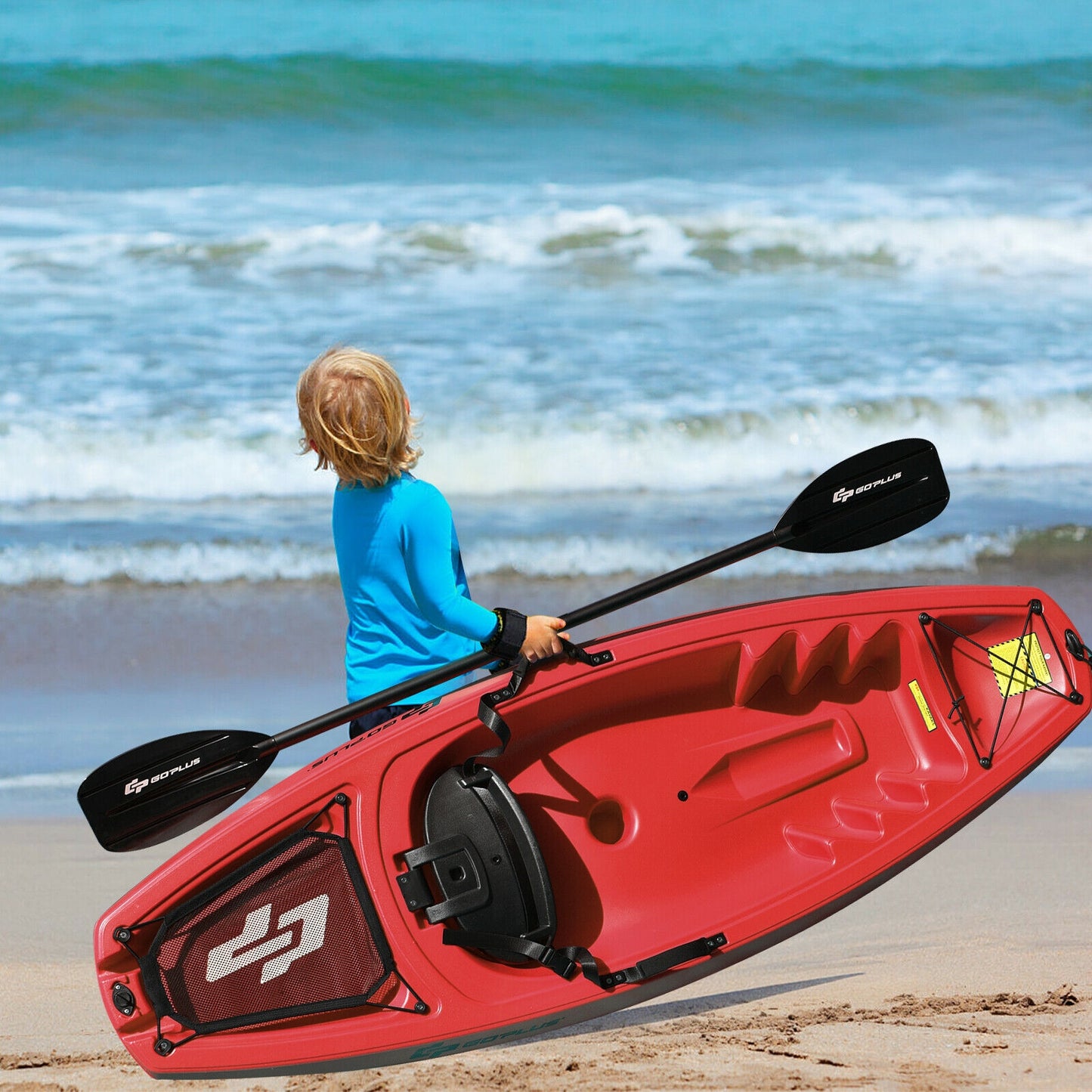 6 Feet Youth Kids Kayak with Bonus Paddle and Folding Backrest for Kid Over 5-Red Kids Crystal