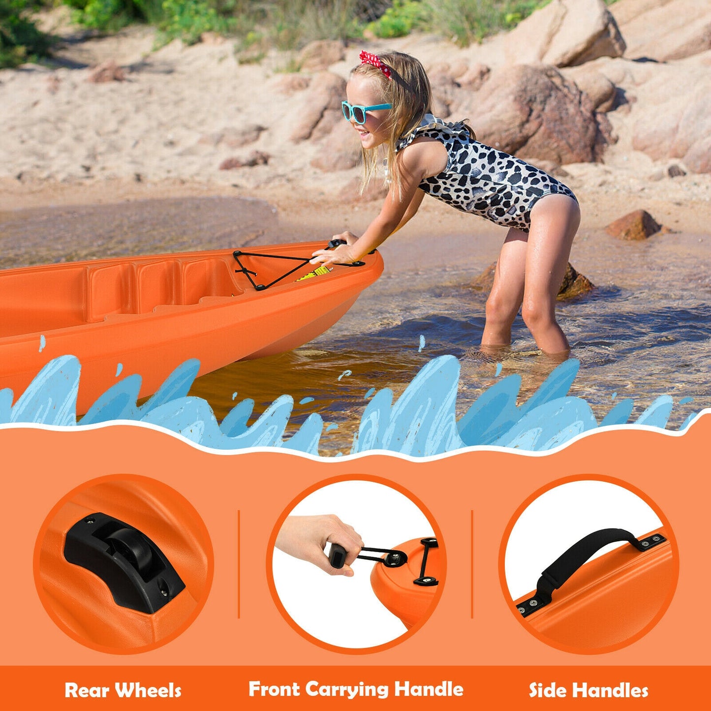6 Feet Youth Kids Kayak with Bonus Paddle and Folding Backrest for Kid Over 5-Orange Kids Crystal