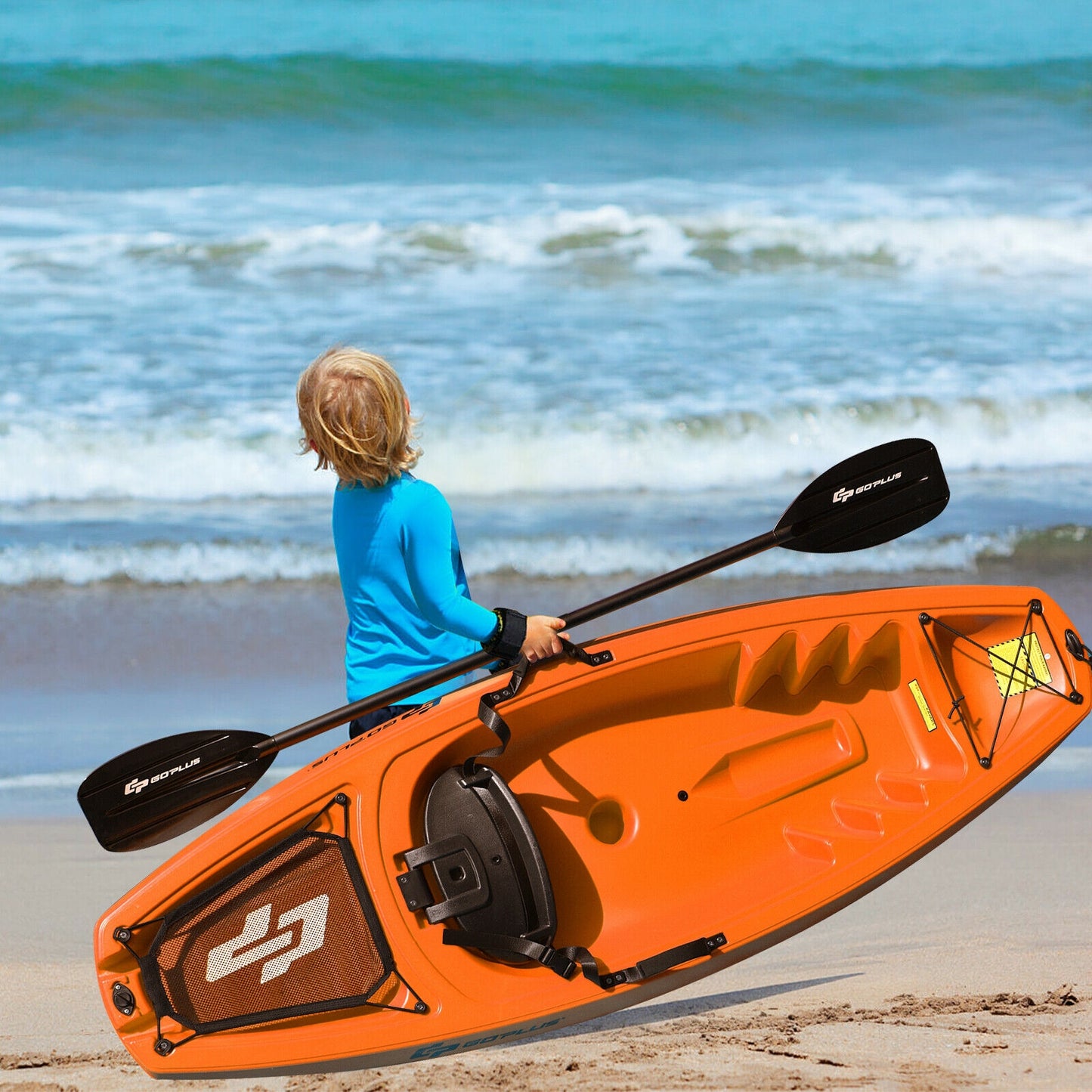 6 Feet Youth Kids Kayak with Bonus Paddle and Folding Backrest for Kid Over 5-Orange Kids Crystal