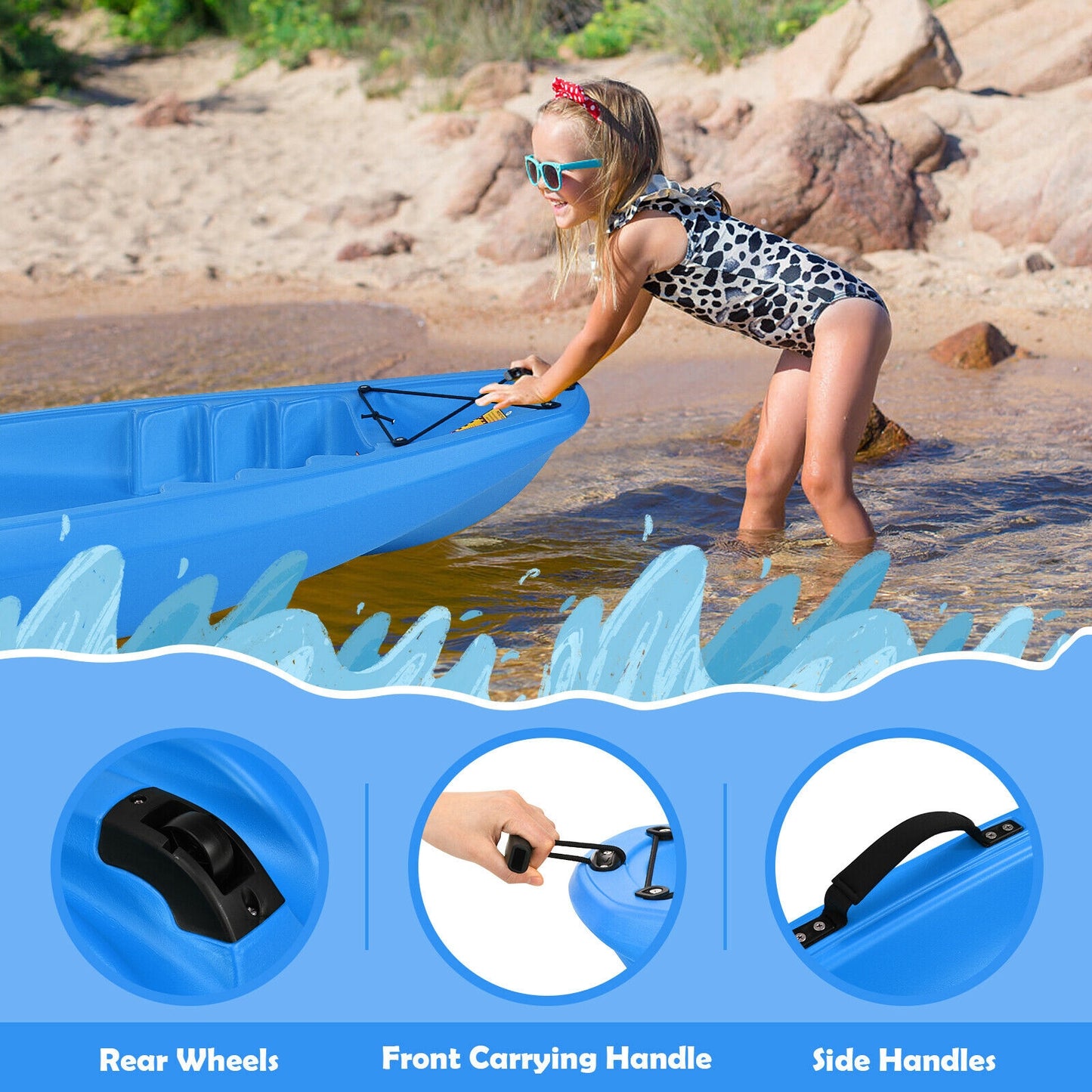 6 Feet Youth Kids Kayak with Bonus Paddle and Folding Backrest for Kid Over 5-Blue Kids Crystal