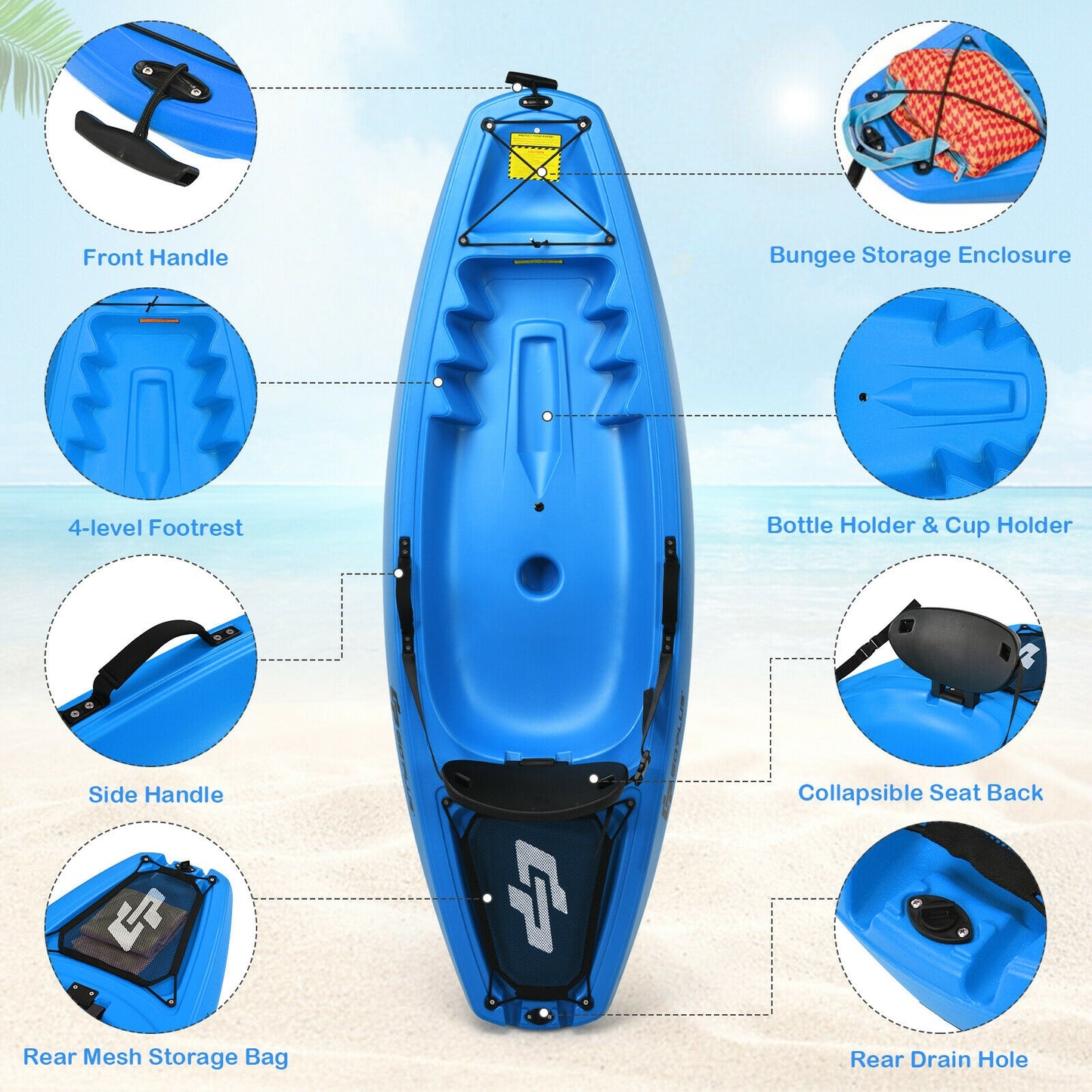 6 Feet Youth Kids Kayak with Bonus Paddle and Folding Backrest for Kid Over 5-Blue Kids Crystal