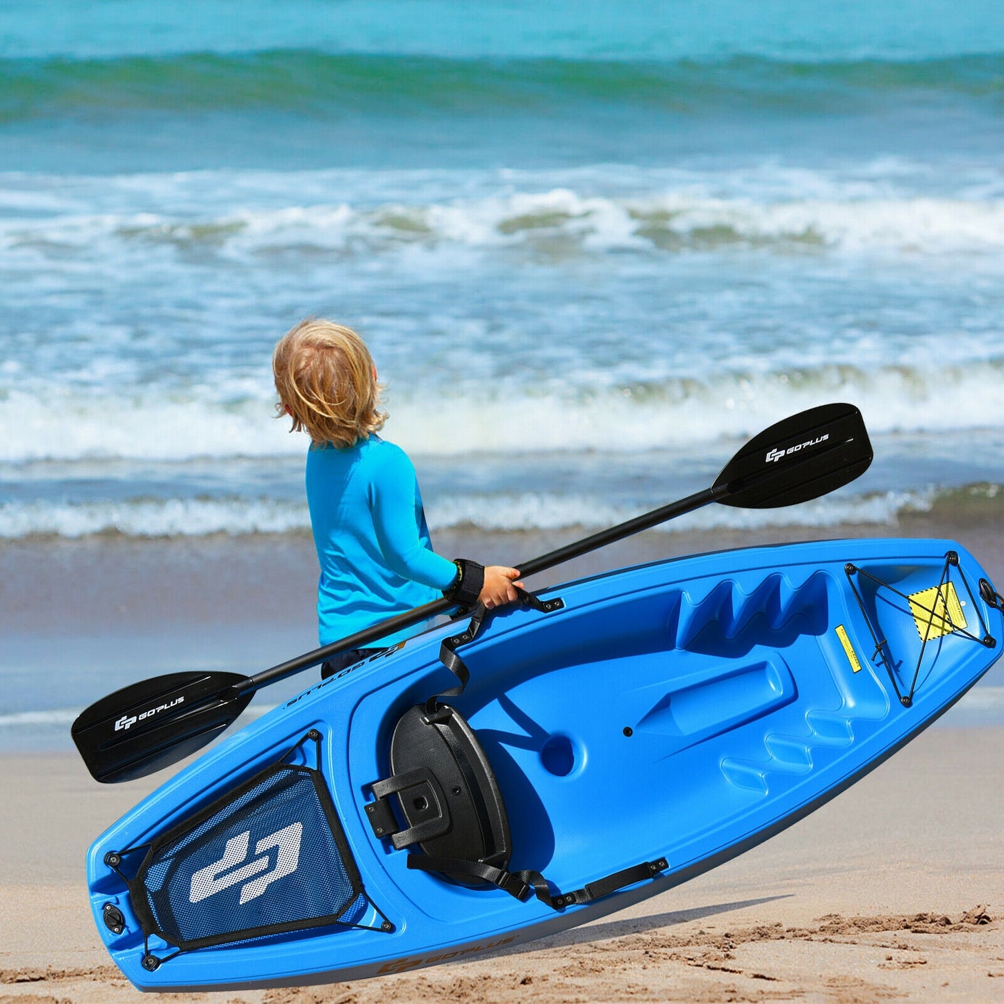 6 Feet Youth Kids Kayak with Bonus Paddle and Folding Backrest for Kid Over 5-Blue Kids Crystal